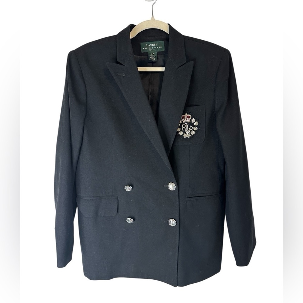 Ralph Lauren Women’s Wool Double Breasted Blazer Crown Crested Logo Size 6P